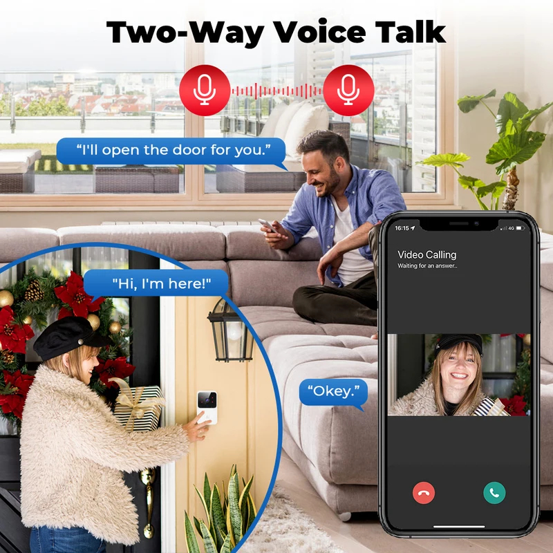 Home Security Front Door Camera - Videoportero WiFi Tuya, Cámara HD Inalámbrica,